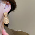 Textured Gold Tone Metal Spiral Oval Drop Stud Earrings view 3
