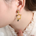 Irregular Open Frame Drop Earrings Black Enamel Crystal view 4
