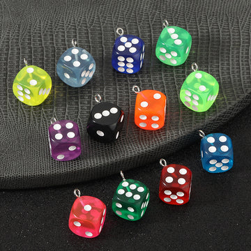 Acrylic Dice Charm Pendant With Silver-Tone Loop Fourteen Colors