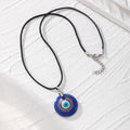 Black Cord Round Printed Glass Evil Eye Pendant Necklaces view 2