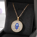Gold and Silver Tone Crystal Round Evil Eye Pendant Necklaces view 5