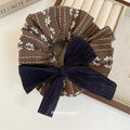 Coffee Floral Fabric Scrunchie Navy Pleated Bow 3 Styles view 4