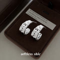 Silver Pave CZ Lace Filigree C Shape Hoop Earrings view 4
