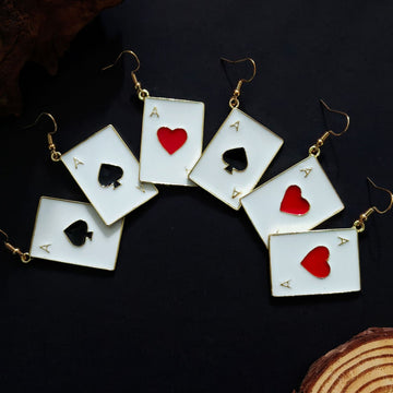 Gold Tone Enamel Playing Card Hook Earrings in Two Designs