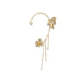 Gold Butterfly Flower Ear Cuff with Rhinestone Chain Tassels view 5