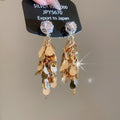Gold Teardrop Sequin Cascade Earrings with Crystal Tops view 6