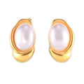 Oval Pearl Twist Frame Stud Earrings Gold Steel Metal Finish view 5