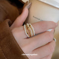 Multi Layer Pearl Open Ring Metal Bead Bands Silver view 3