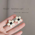 Glossy Five Petal Flower Stud Earrings Black And Cream view 4