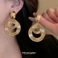 Layered Wire Circle Drop Earrings in Three Metallic Tones view 4