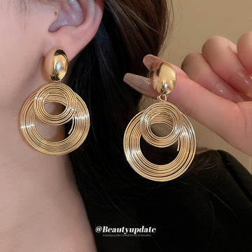 Layered Wire Circle Drop Earrings in Three Metallic Tones