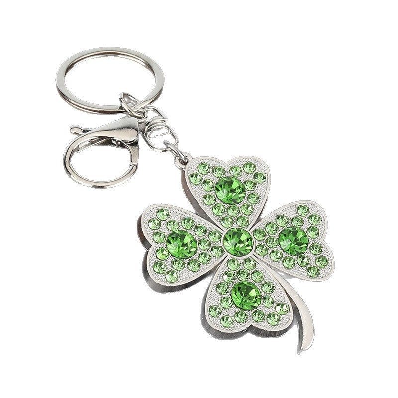 Rhinestone Four-Leaf Clover Metal Keychain Bag Charm Accessory