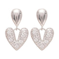 Silver Tone Open Heart Drop Earrings With Crystal Accents view 5