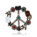 Multicolor Crystal Peace Sign Brooch With Faceted Crystals And Polished Metal Details view 5