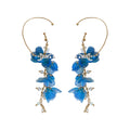 Blue Fabric Flower Hoop Earrings with Beaded Sprays view 5