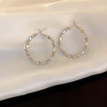 Textured Hoop Earrings in Gold and Silver Tones with Polished Metal Accents view 7