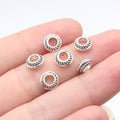 7.5x7.5x3.2mm 0.41g Antique Silver Zinc Alloy Flat Round Large Hole Spacer Beads for Bracelet Making