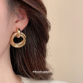 Gold Textured Heart Bow Geometric Stud Earring Five Pair view 4