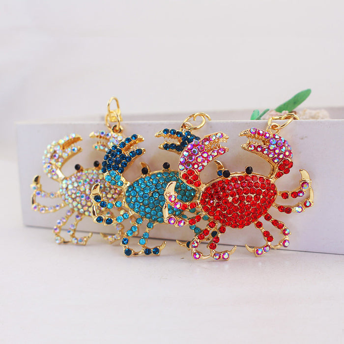 Rhinestone Crab Keychain With Split Ring And Lobster Clasp