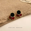 Black Red Brown Enamel Cluster Geometric Stud Earrings Gold view 3