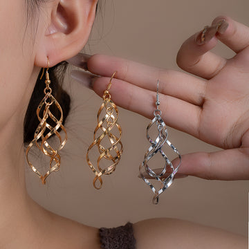 Gold and Silver Triple Twisted Open Long Drop Earrings