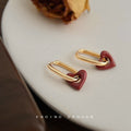 Gold-Tone Oval Huggie Red Open Heart Accent Earrings Pair view 3