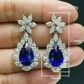 Silver Tone Royal Blue Teardrop Floral Earrings Fashion Jewelry view 3