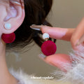 Velvet Disc and Pearl Drop Stud Earrings Statement Fashion Jewelry view 4