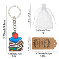 Book Stack Red Apple Printed Wood Keychain Ring Metal Charm view 2