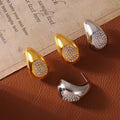 Teardrop Stud Earrings Zircon Pave Panel Gold Silver Metal view 2
