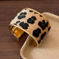 Wide Leopard Pattern Cuff Bracelet In Dark Or Light Brown With Gold Tone Edges view 7