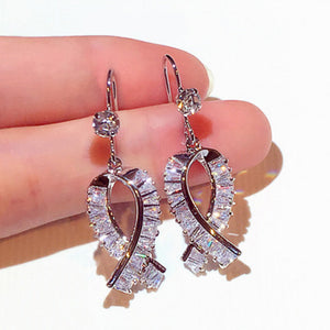 Cubic Zirconia Ribbon Bow Drop Earrings, Gold or Silver-Tone