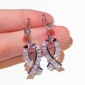 Crystal Ribbon Bow Dangle Earrings in Gold and Silver Tones