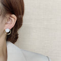 Gold Hollow Hoop White Camellia Flower Stud Earrings view 2