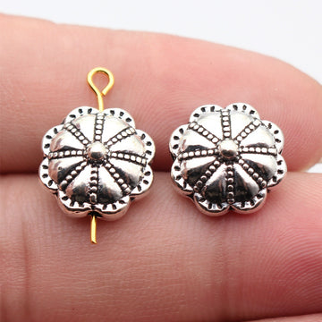 Fluted Flower Bead In Antique Silver For Jewelry Making