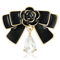 Black Rose and Bow Brooch With Clear Teardrop Crystal view 1
