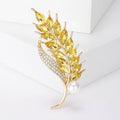 Crystal Wheat Stalk Brooch With White Pearl Accent view 2