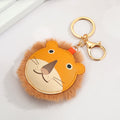 Brown Lion Head Faux Fur Keychain with Gold Tone Split Ring view 3