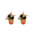 Green Stone And Peach Bead Flower Cluster Stud Earrings view 5