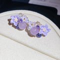 Purple Floral Crystal Cluster Statement Stud Earrings view 6
