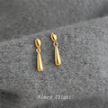 Gold Oval Stud Smooth Teardrop Dangle Drop Earrings view 1
