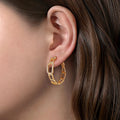 Gold Tone Open Link Hoop Earrings With Crystal Accent Links view 3