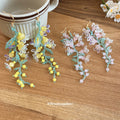 Pastel Flower and Leaf Long Dangle Hook Earrings Two Colors view 2