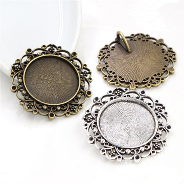 Filigree Flower Round Pendant Bezel Blank for Cabochon Craft
