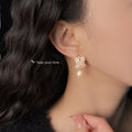 Gold Tone White Flower Cluster Drop Earrings Pearl Dangle view 2