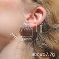 Silver Tone Hollow Fan Baguette CZ Stud Earrings Pair view 4