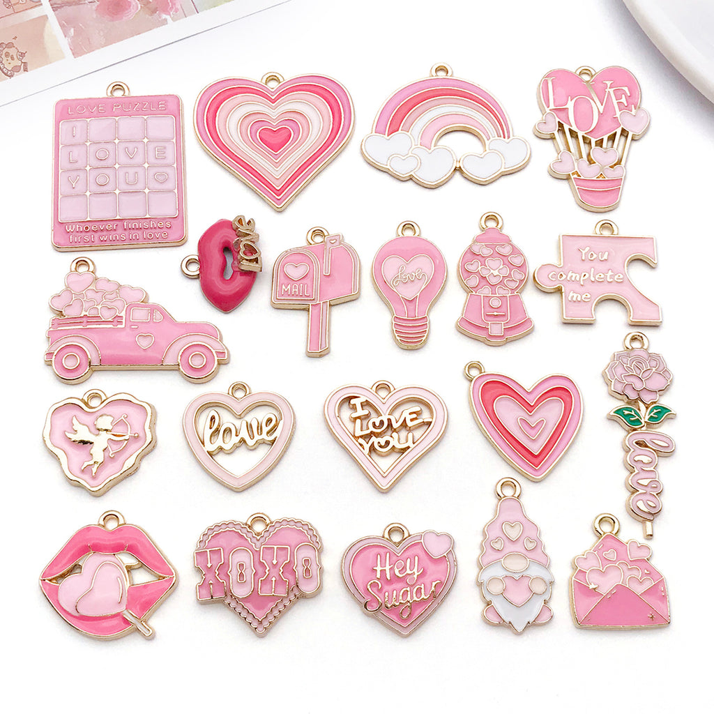 Enamel Zinc Alloy Heart Rose Charm Pendant for DIY Necklace Earring Jewelry Making