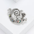 Silver Tone Curled Lizard Brooch with Iridescent Inlay view 2