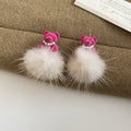Bear and Pom Pom Drop Stud Earrings in Three Color Styles view 6