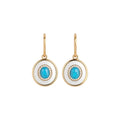 Blue Round Stone Drop Earrings with White Halo and Gold Tone Hooks view 5